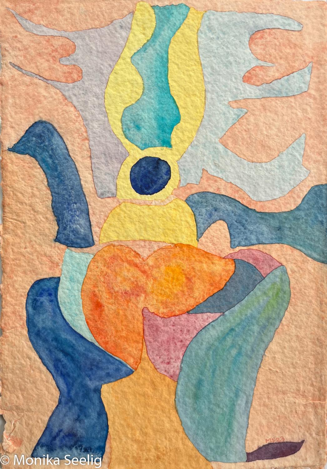 Freudentanz über die Geburt eines Mädchens - watercolor , 64x44cm , 2023 , (AQ202308066_64x44)